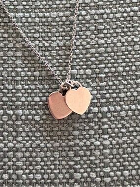 Tiffany & Co. Sterling Silver Double Heart Tag Pendant Necklace in Silver, Mini